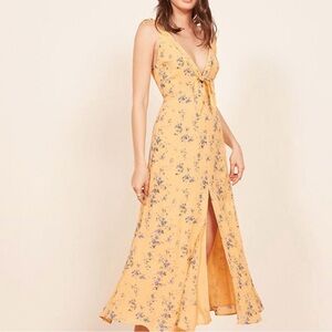 Reformation Yellow Floral Tie-Front Maxi Dress